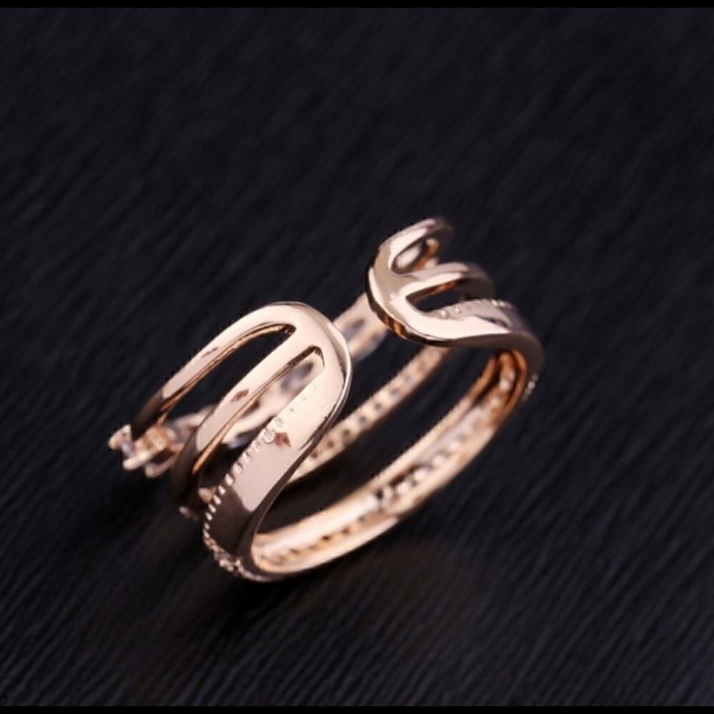 Rose Gold PLATED Triple CZ Diamond Stackable Adjustable Ring - Picture 7 of 7